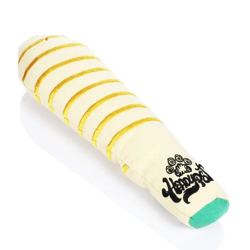 Front view of the Twax Dog Toy, featuring a cylindrical shape with horizontal stripes against a neutral background.