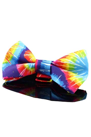 A close-up shot of the Pet Bow Tie, showcasing its folded fabric and simple design against a dark backdrop.