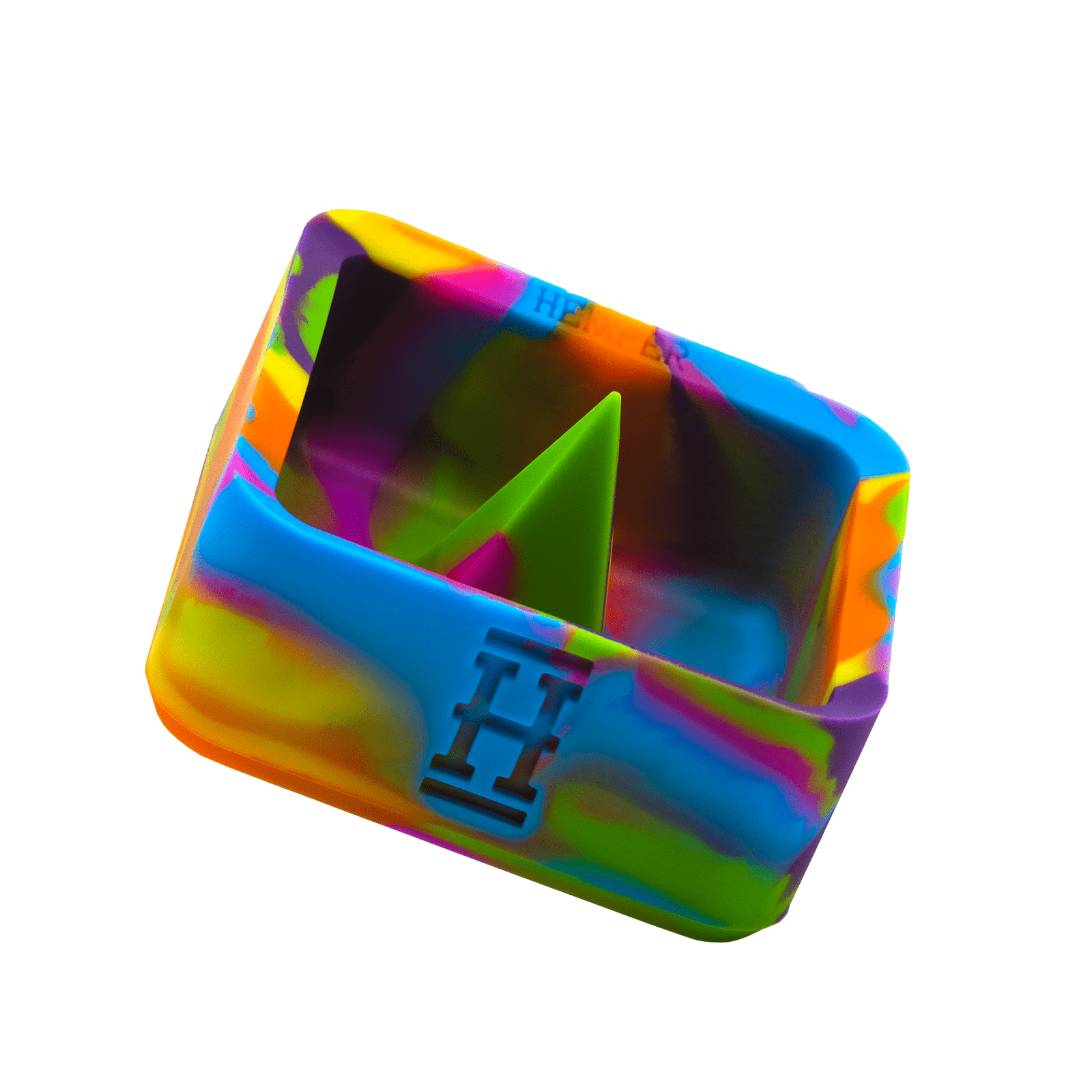 A top-down view of the Silicone Caché Debowling Ashtray, showcasing its colorful, bowl-like shape against a plain white background.