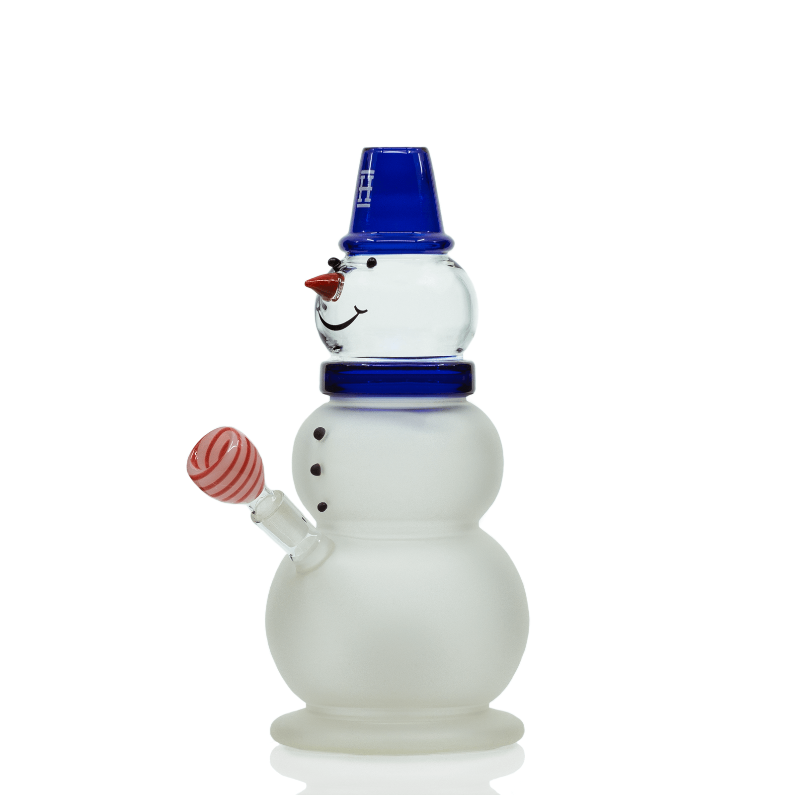 Front view of the Snowman XL Bong, a clear glass piece with a wide base and sculpted neck.