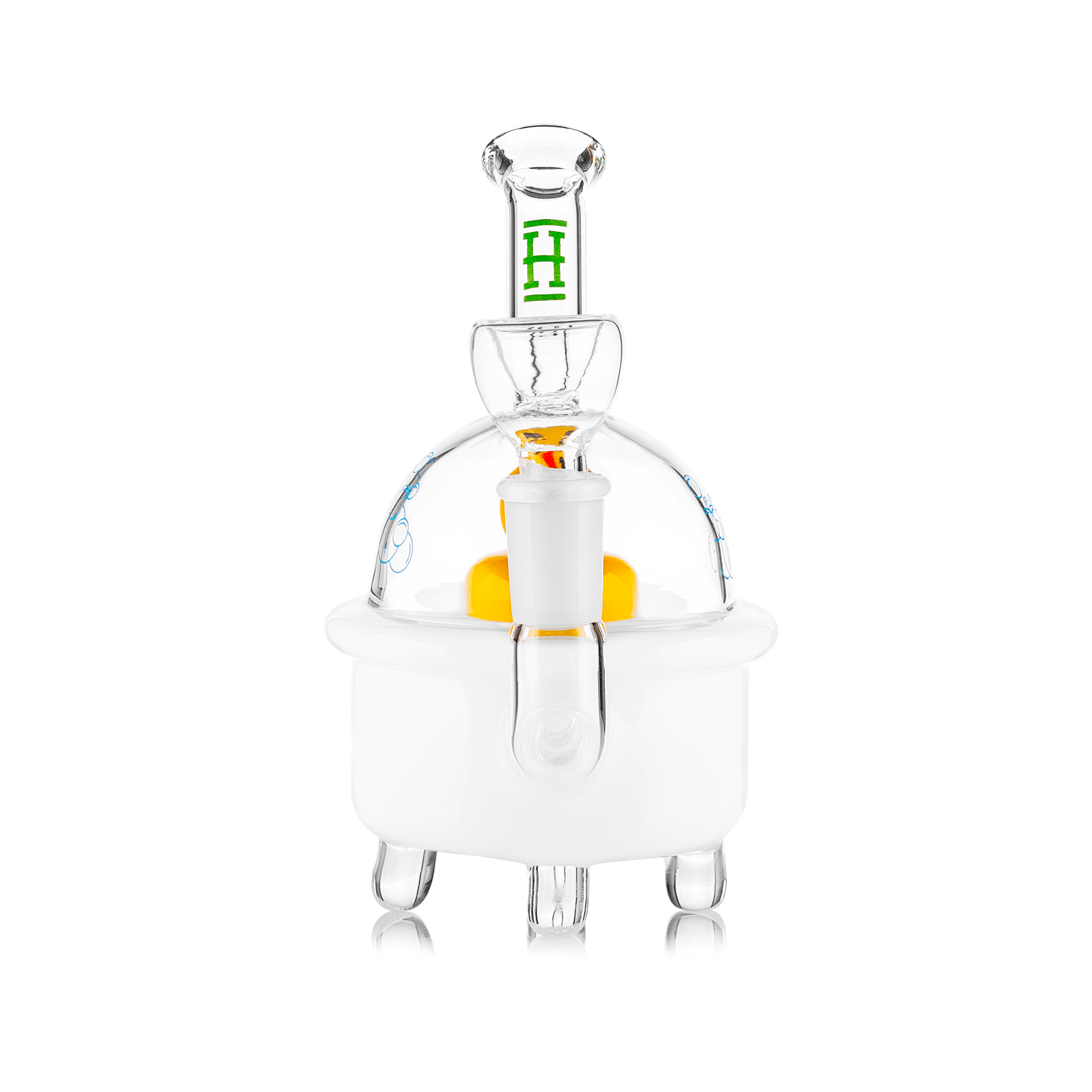 Front view of the Ducky Bong 6”, a clear glass water pipe with a rounded base and simple cylindrical neck.