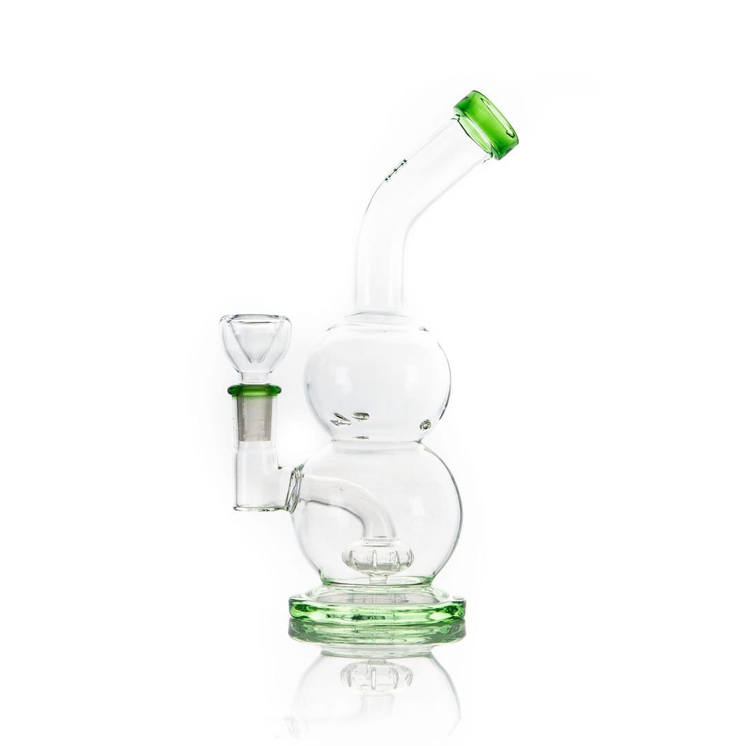 Front view of the Tornado Vortex Rig, a clear glass rig with a rounded base and a flared mouthpiece.