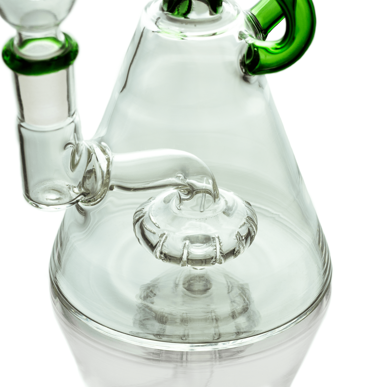 A front view of the Hemper Cyberpunk Bong, showcasing its clear glass construction and simple, rounded design.