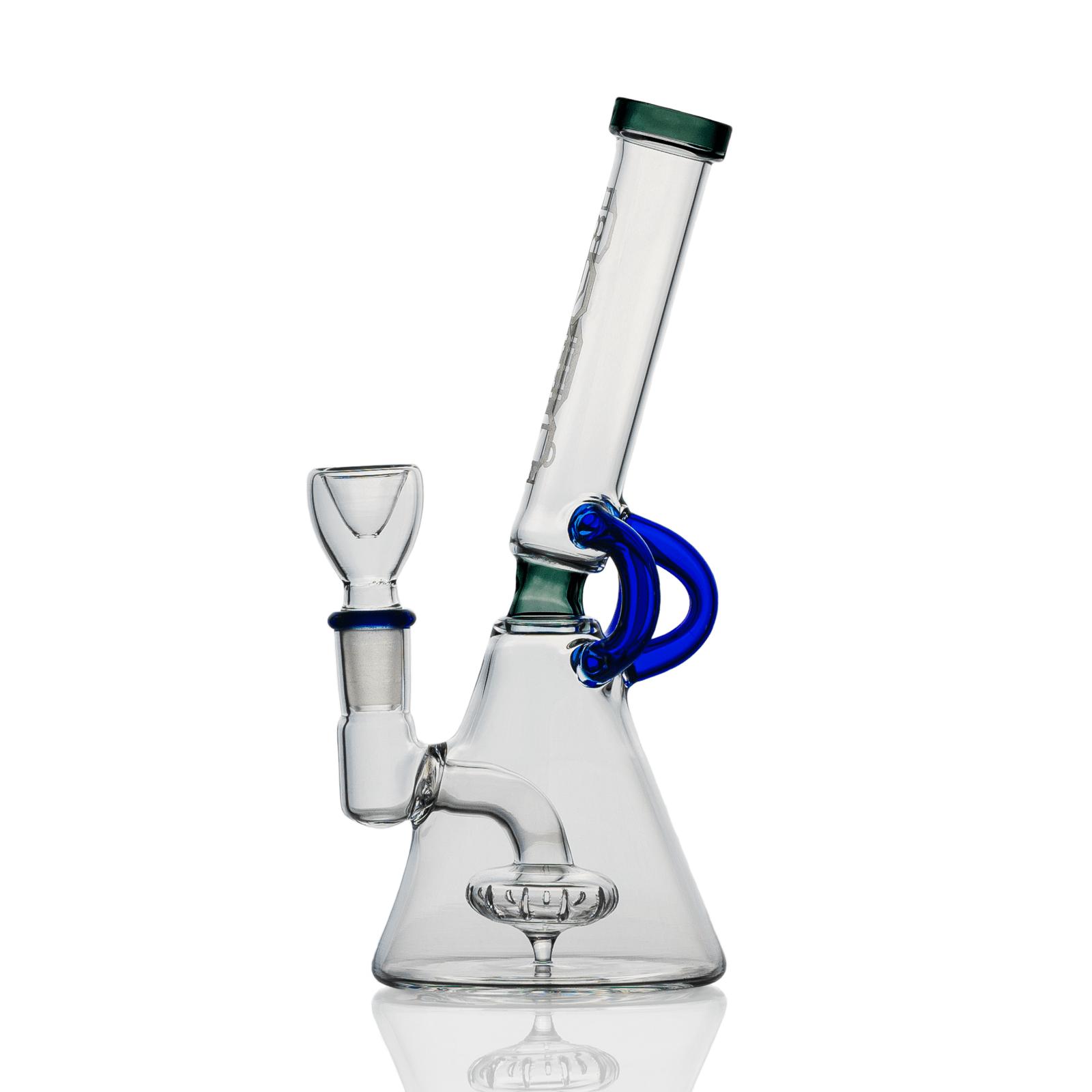 A studio shot displays the Hemper Cyberpunk Bong, a clear glass beaker with a simple, cylindrical form and a flared mouthpiece.