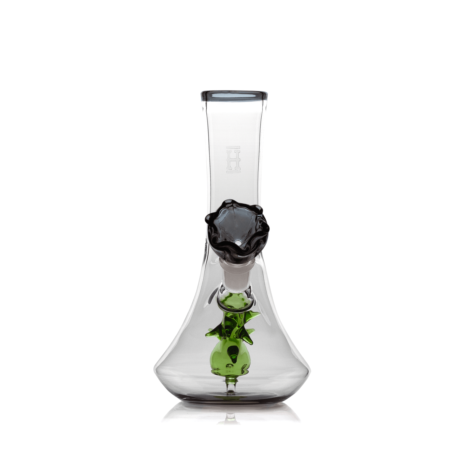 Front view of the Hemper Flower Vase Bong, featuring a clear glass body and floral-inspired design against a white background.