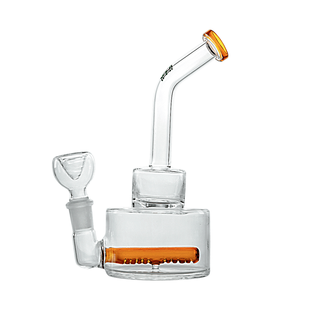 A front view of the Hemper Inline Puck Bong V2| showcasing its clear glass construction and circular puck design.