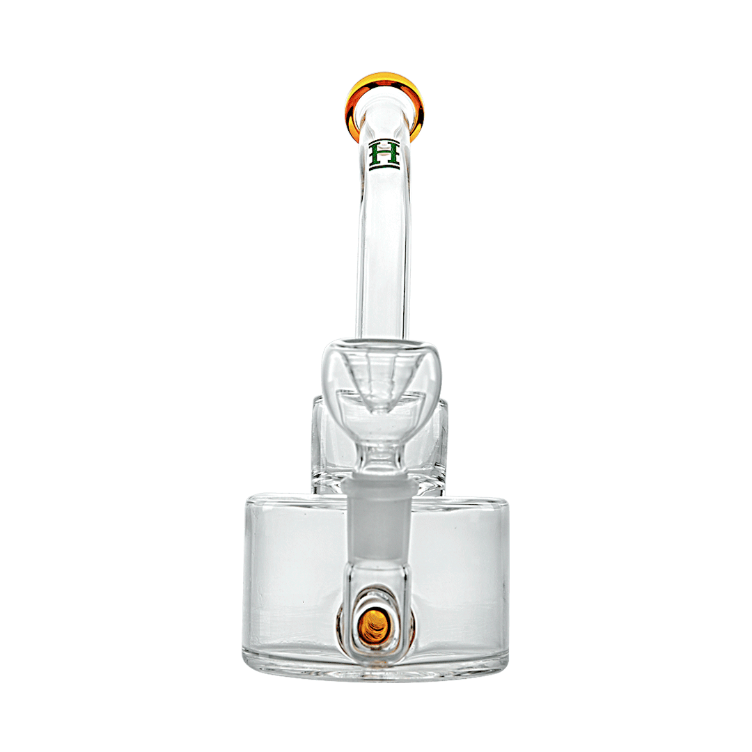 Front view of the Hemper Inline Puck Bong V2| showcasing its clear glass construction and minimalist, puck-shaped design.