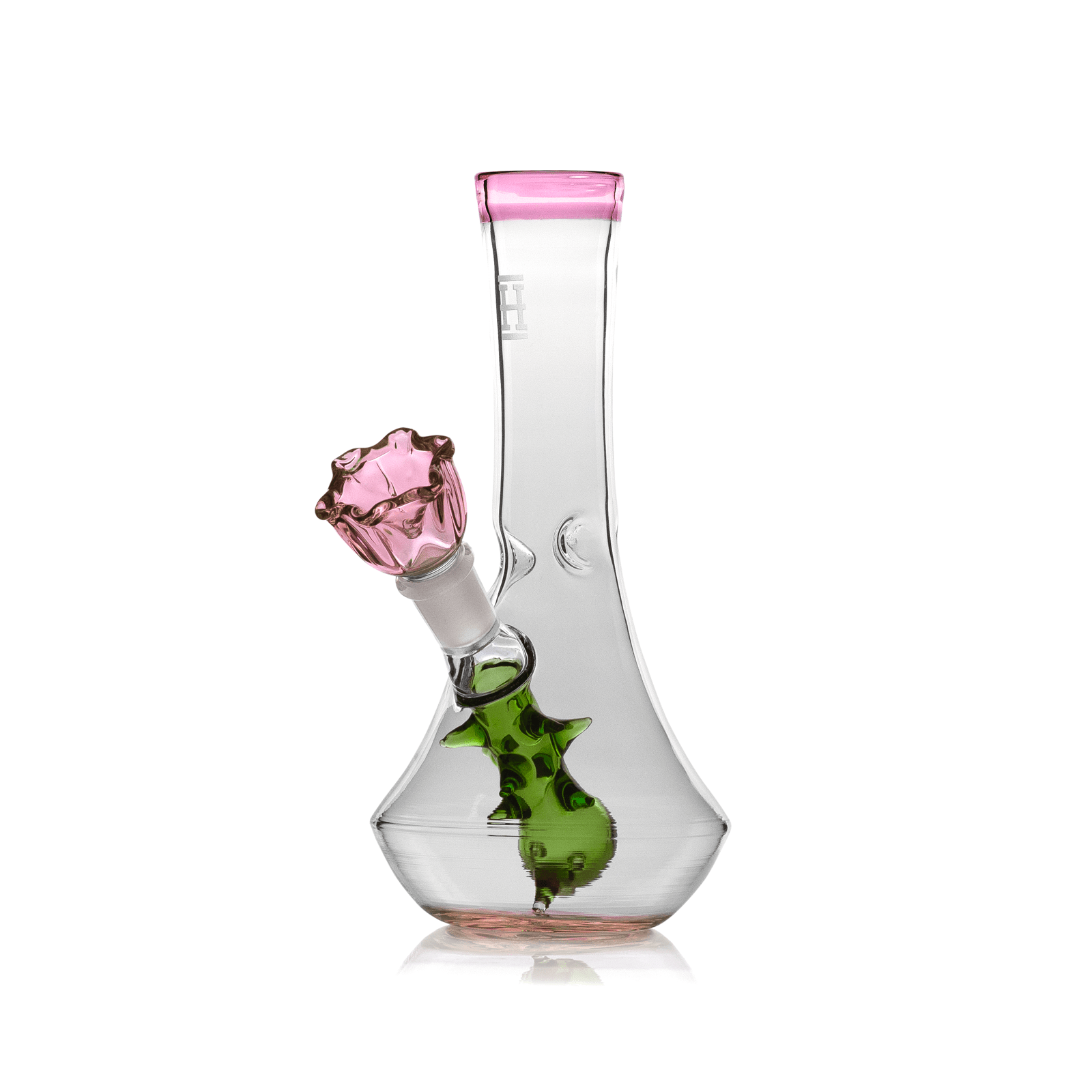 Front view of the Hemper Flower Vase Bong, showcasing its clear glass construction and floral-inspired design.