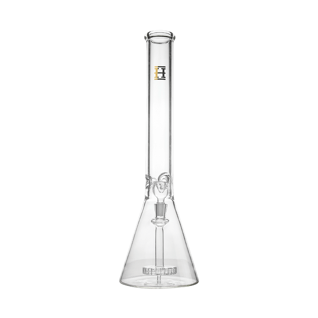 A front view of the 18-inch Hemper Beast Bong, showcasing the clear glass construction and simple beaker shape.