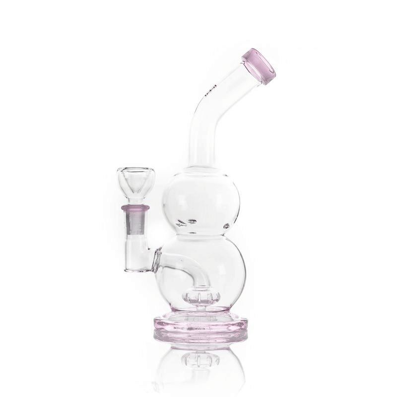 Front view of the Tornado Vortex Rig, a clear glass rig with a unique swirling design and visible joint.