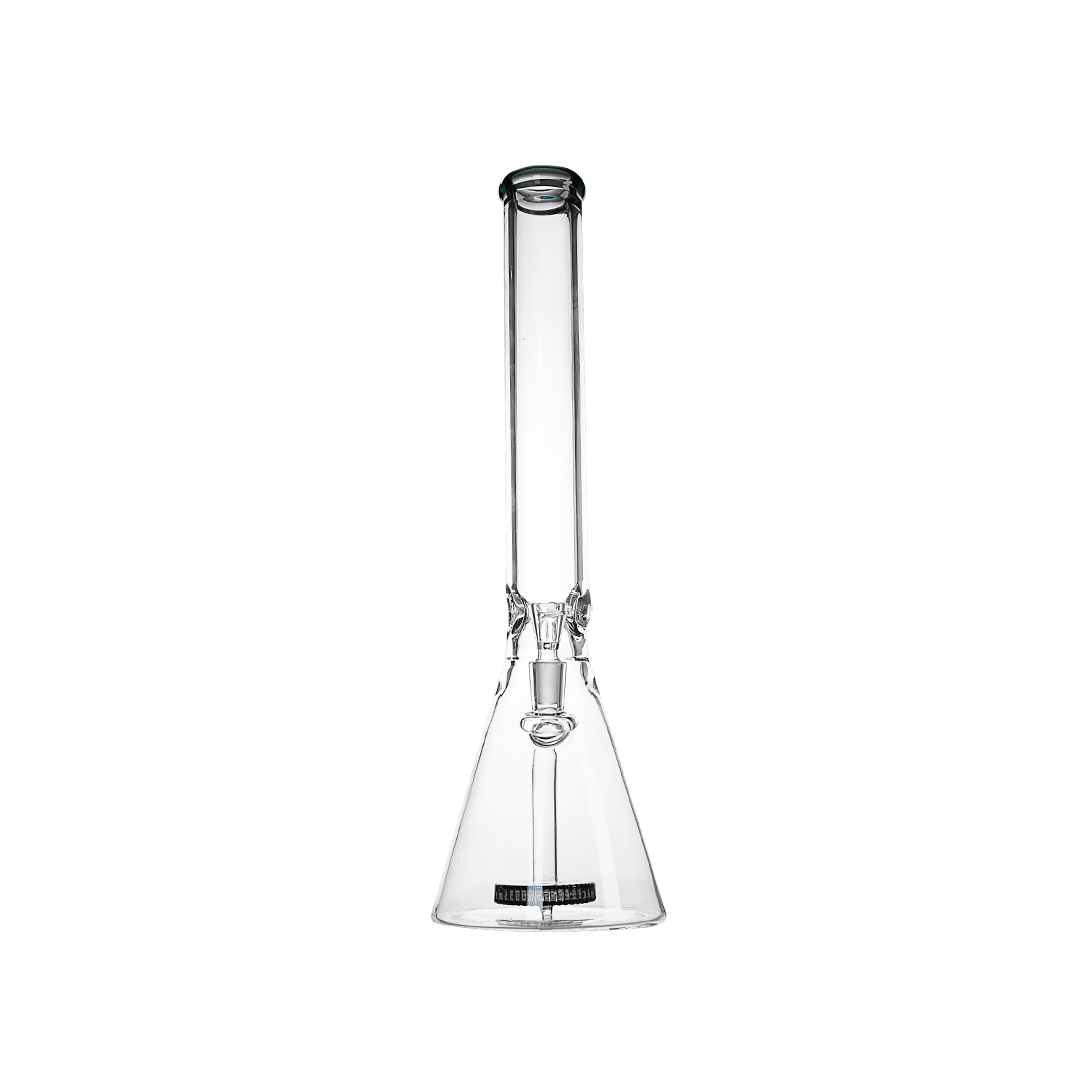 A side view of the 18-inch Hemper Beast Bong, showcasing its clear glass construction and tall, slender form.