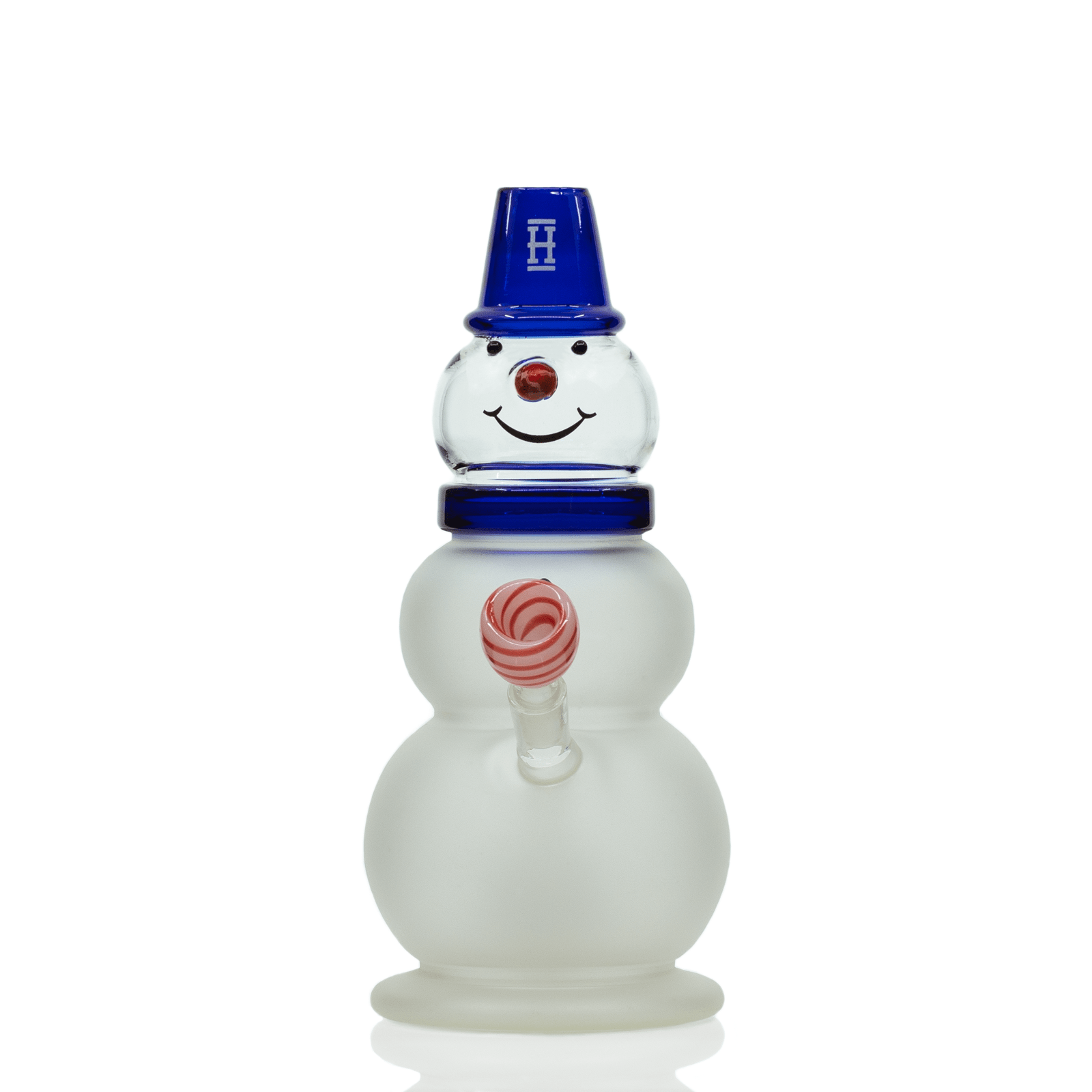 Front view of the Snowman XL Bong, a clear glass piece resembling a snowman with a rounded base and textured details.