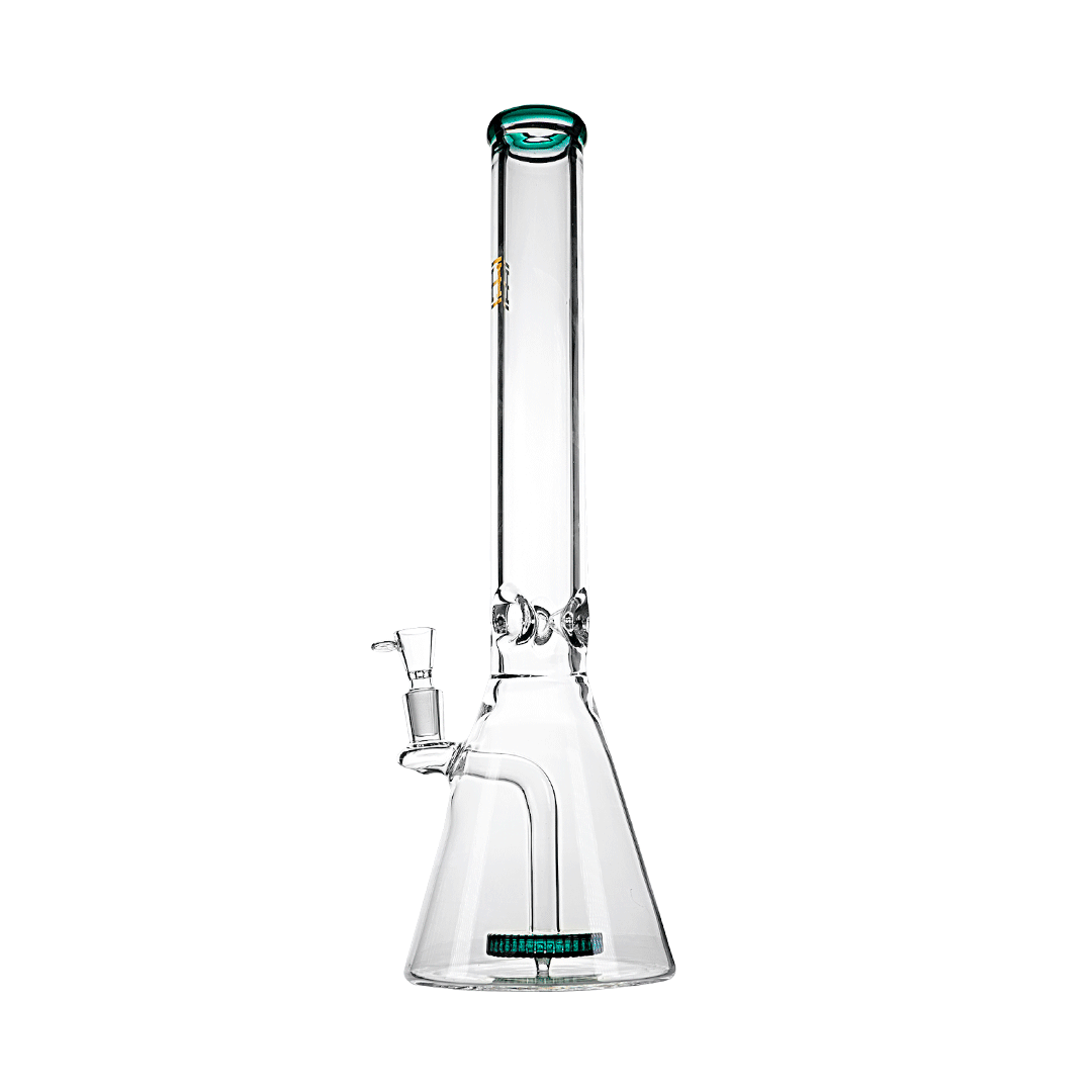 A front view of the 18-inch Hemper Beast Bong, displaying its clear glass construction and simple beaker shape.