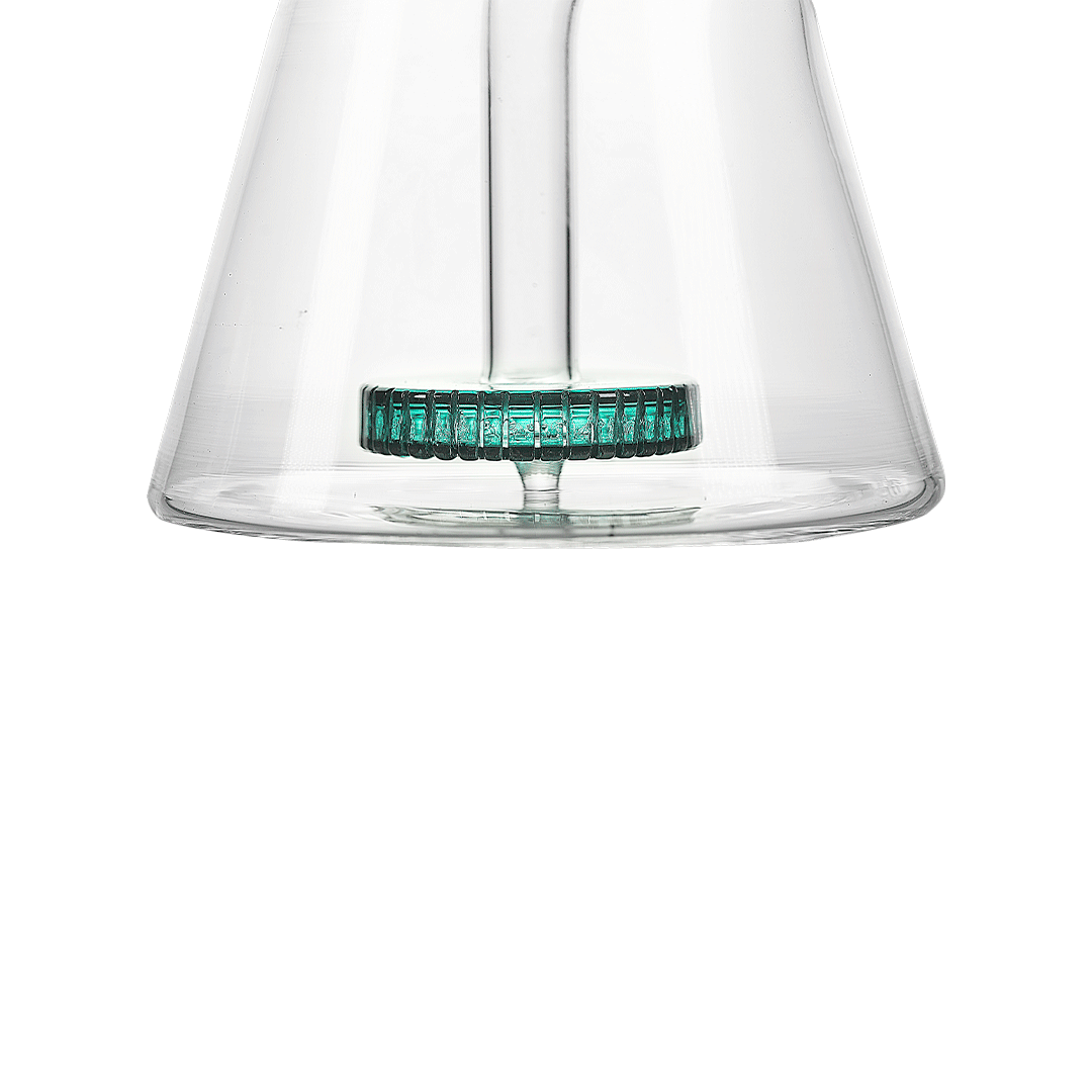 Front view of The Hemper Beast Bong 18", showcasing a clear glass water pipe with a detailed joint.