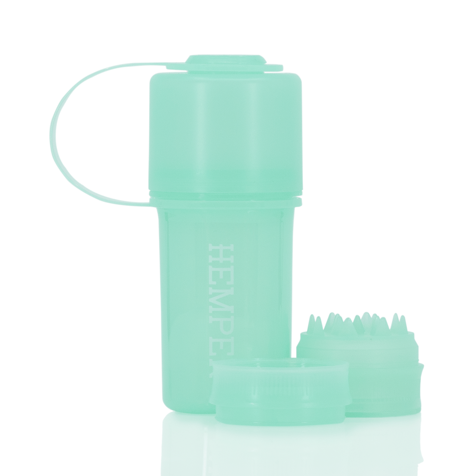 Front view of The Keeper™ By Hemper, a sleek, portable container with a reflective surface, presented against a bright white background.