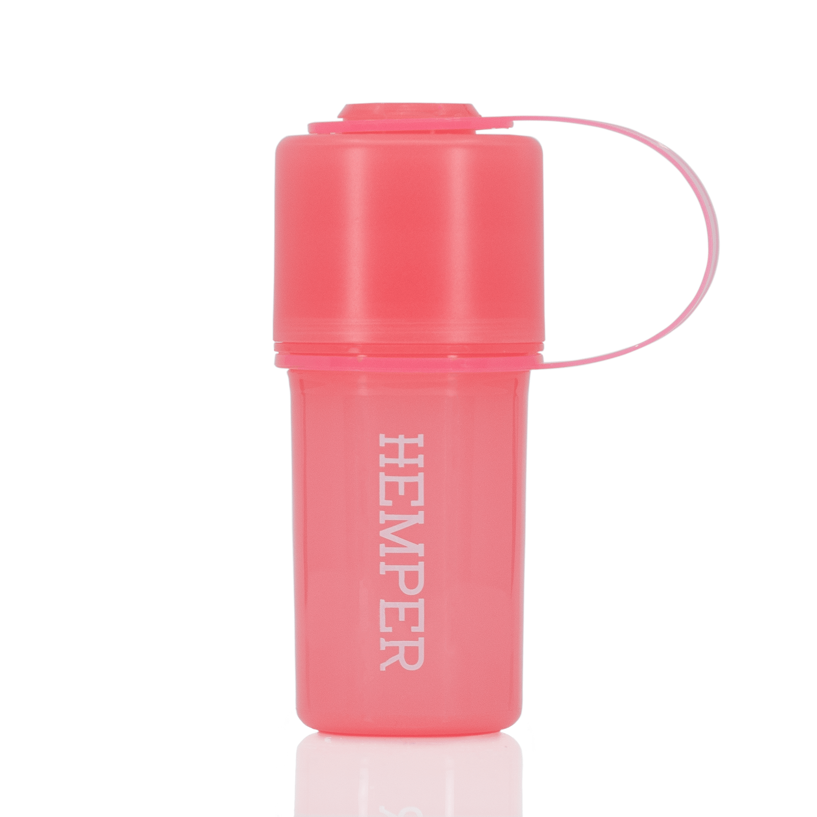 A studio shot displays The Keeper™ By Hemper, a sleek, cylindrical container reflecting a bright light source.