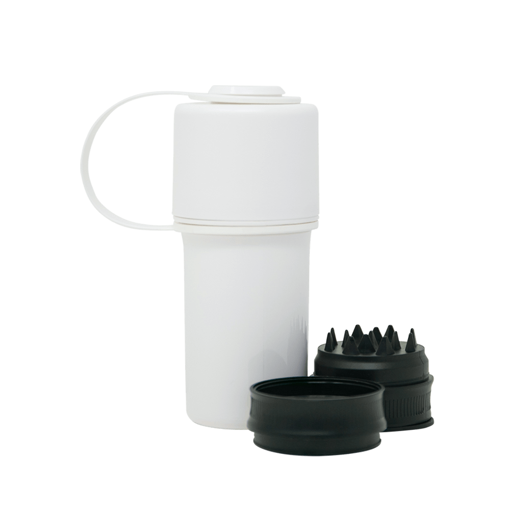 Front view of The Keeper™ By Hemper, showing a black silicone container with a ribbed lid and removable inner cup.