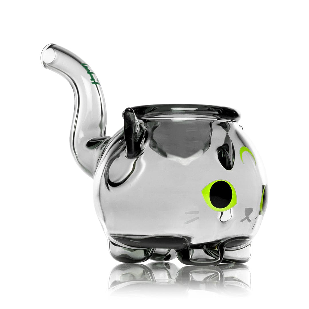 Front view of the Black Cat Handpipe 3", a small, black glass pipe reflecting light on a clean white surface.