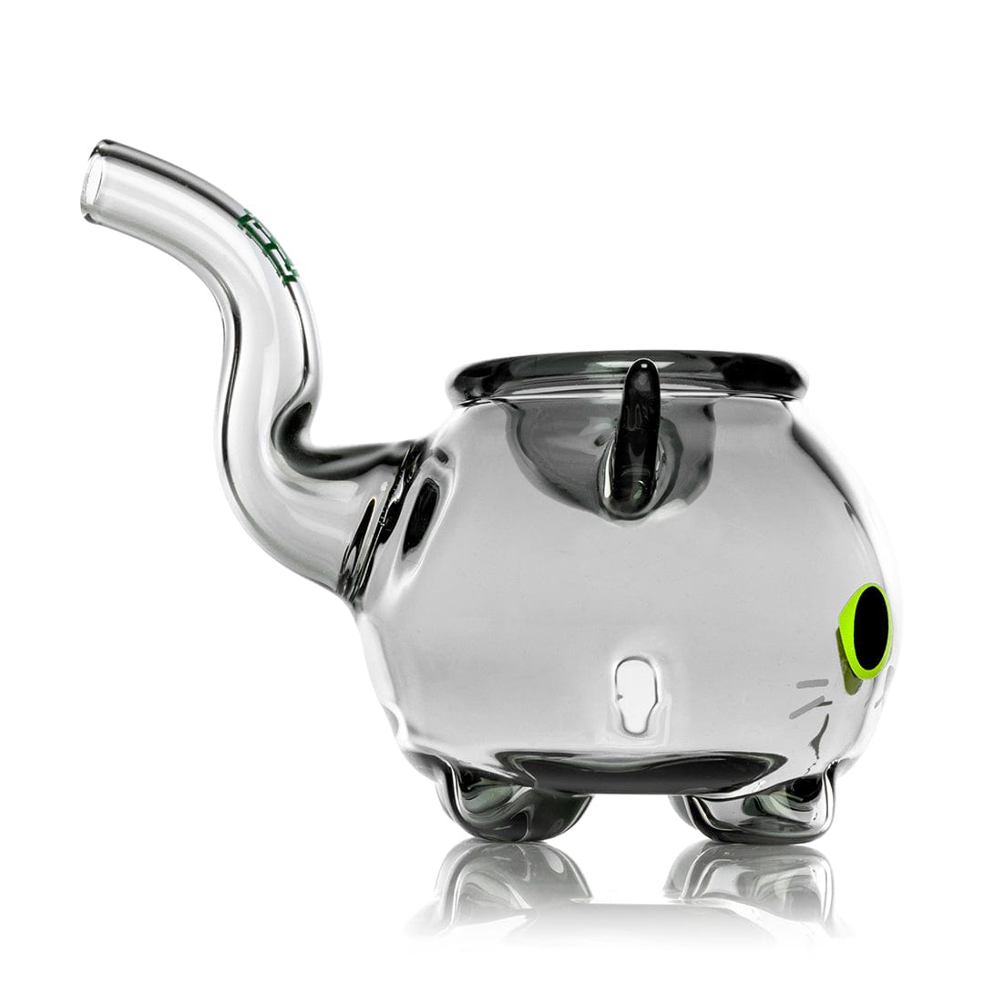 A slightly angled view of the Black Cat Handpipe 3", showcasing its smooth, curved design on a reflective surface.