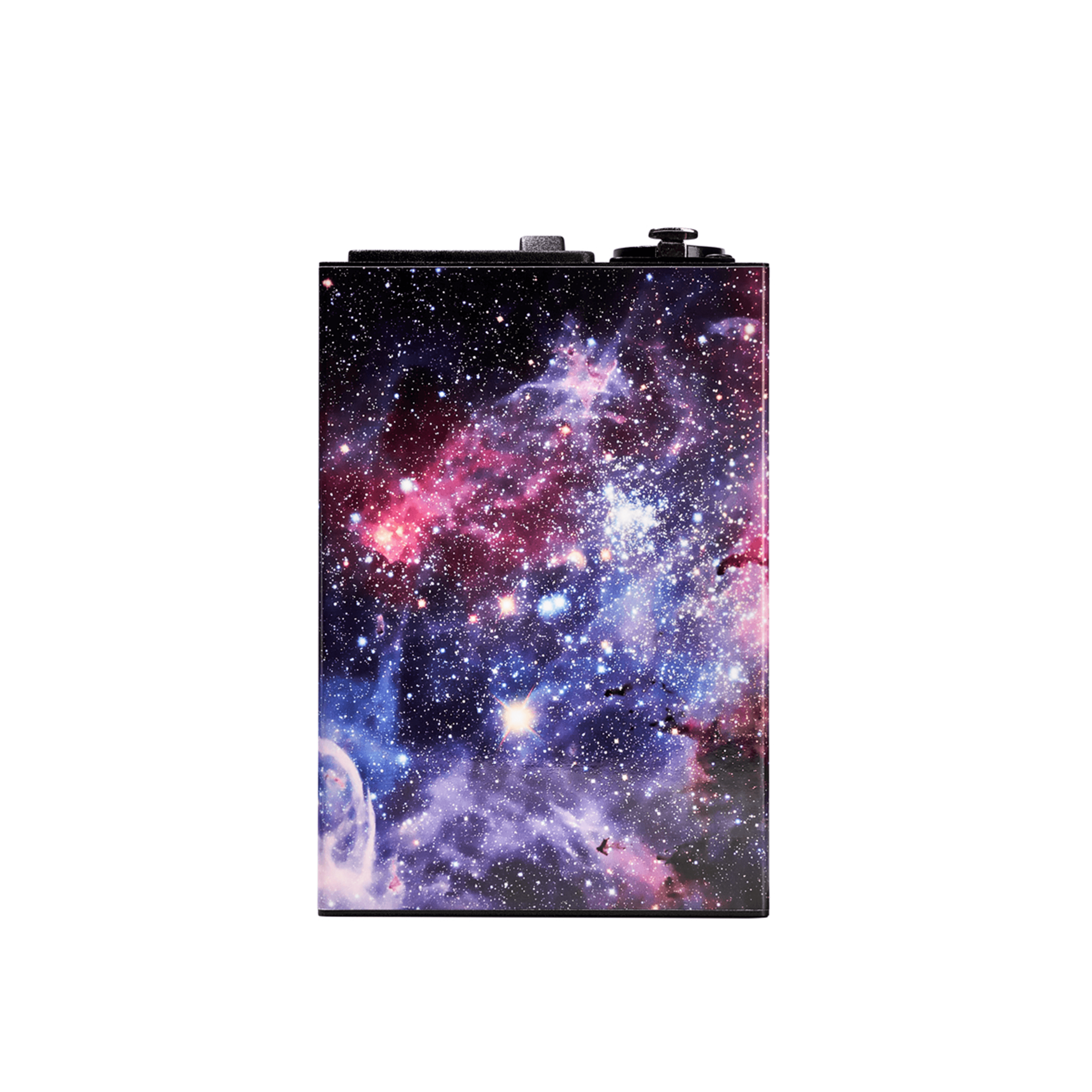 Top-front view of the LCD E-Nail Hybrid Nail Kit showing a galaxy-print rectangular panel and black controls along the top edge.