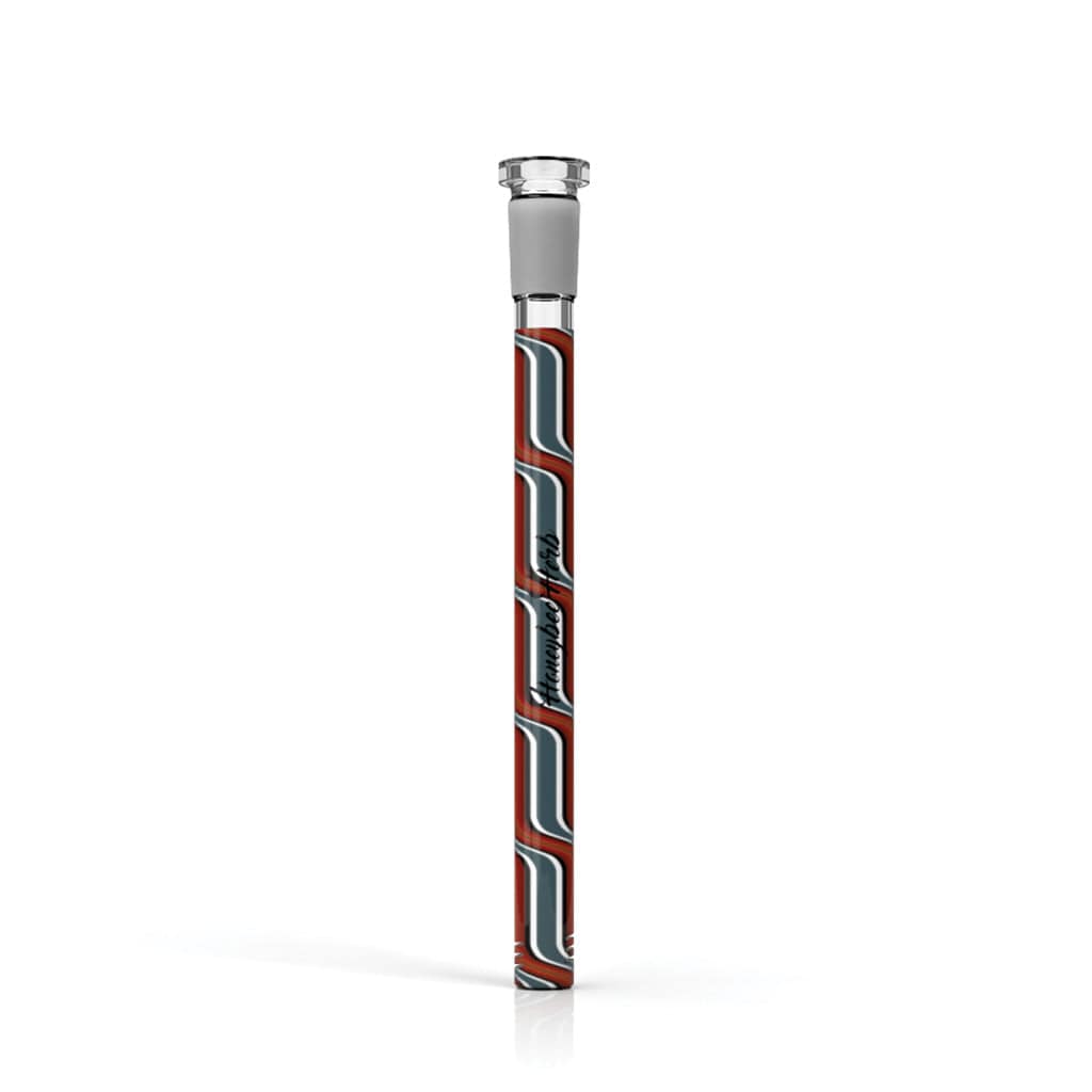 A studio shot of the CHROMATIC STRIPE DOWNSTEM, showcasing its sleek, cylindrical shape against a plain white background.