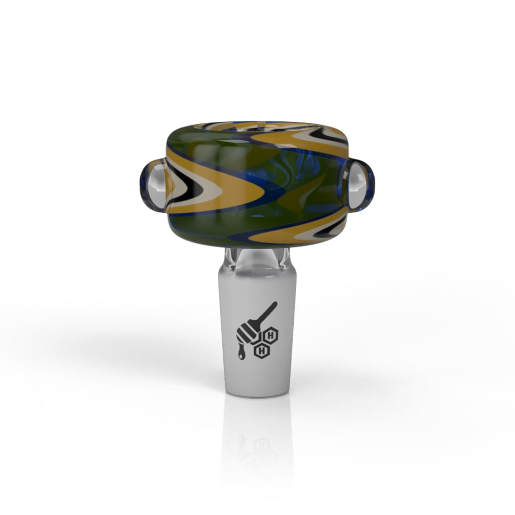 A close-up of the BASIN ZIG ZAG STIPPED FLOWER BOWL, showing the patterned glass and floral design from a slightly angled perspective.