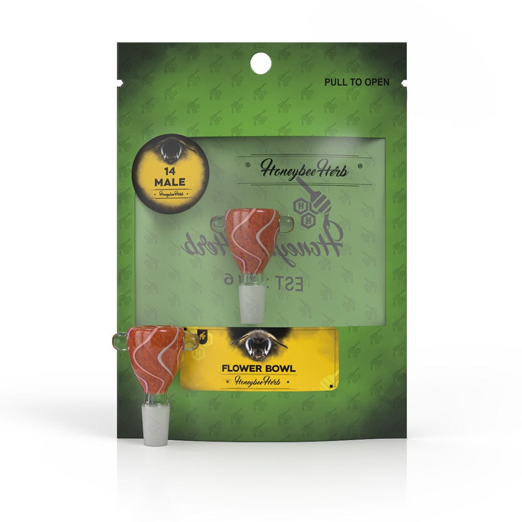 Front-facing view of the Honeybee Herb Glass Flower Bowl in its green branded blister pack against a white background.