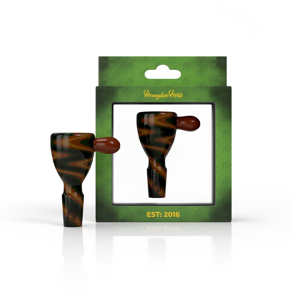 Front view of the WIG WAG STRIPPED BONG BOWL PIECE, showcasing a patterned glass bowl against a plain black background.