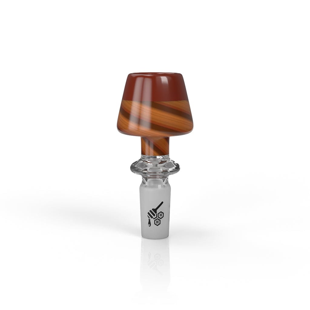 Front view of the FIRE PIT TOP WHRIL BONG BOWL SLIDE, showing a brown glass bowl against a plain white backdrop.