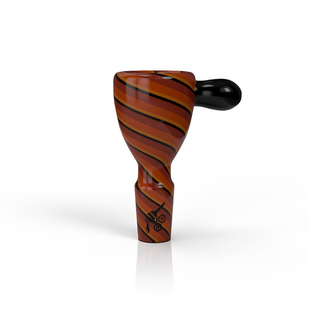 A studio shot of the WIG WAG STRIPPED BONG BOWL PIECE, highlighting its striped pattern and ceramic construction.