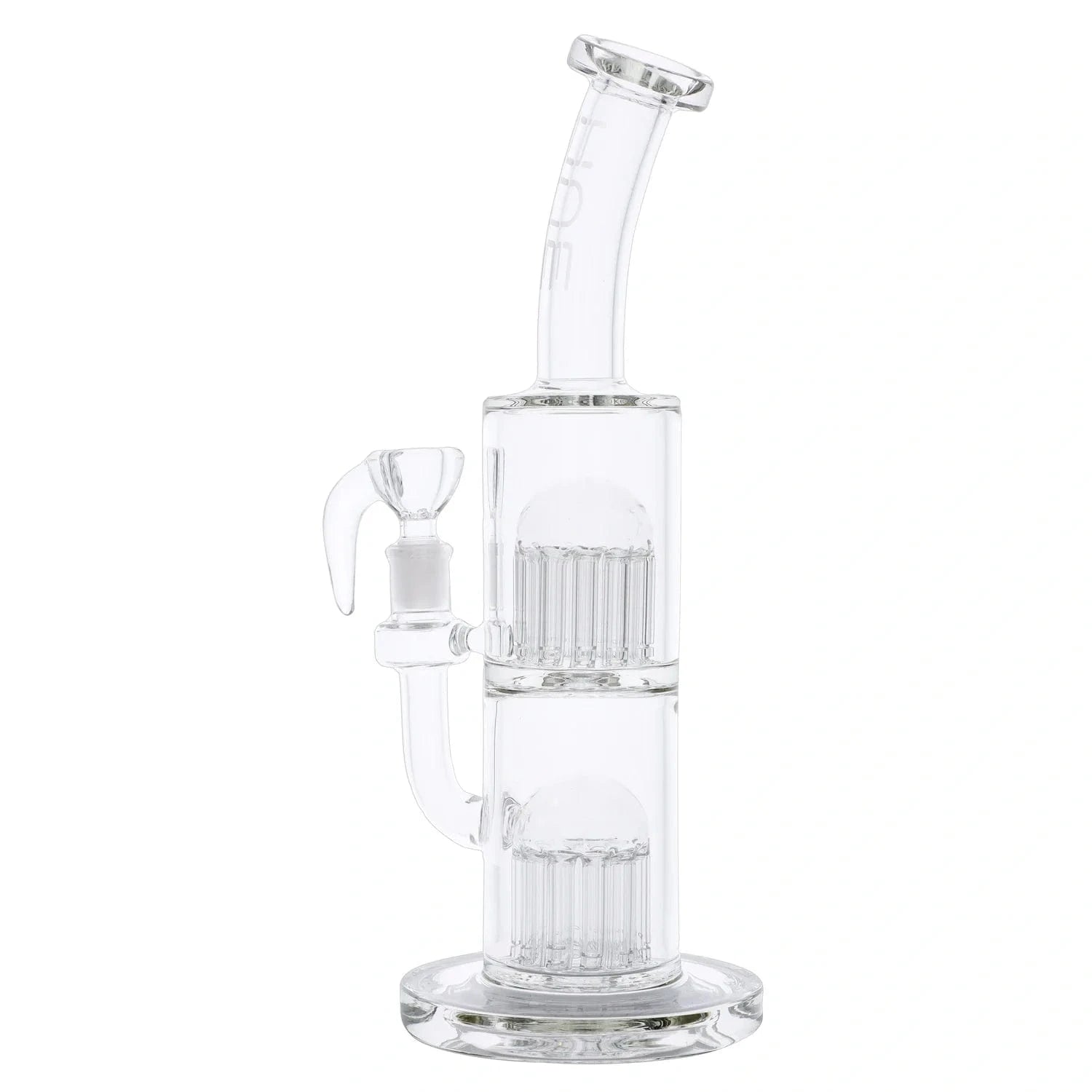 Right-side profile of the Hue - Jellyfish Bong Clear - 13" showing two stacked percolator chambers and a curved mouthpiece against a white background