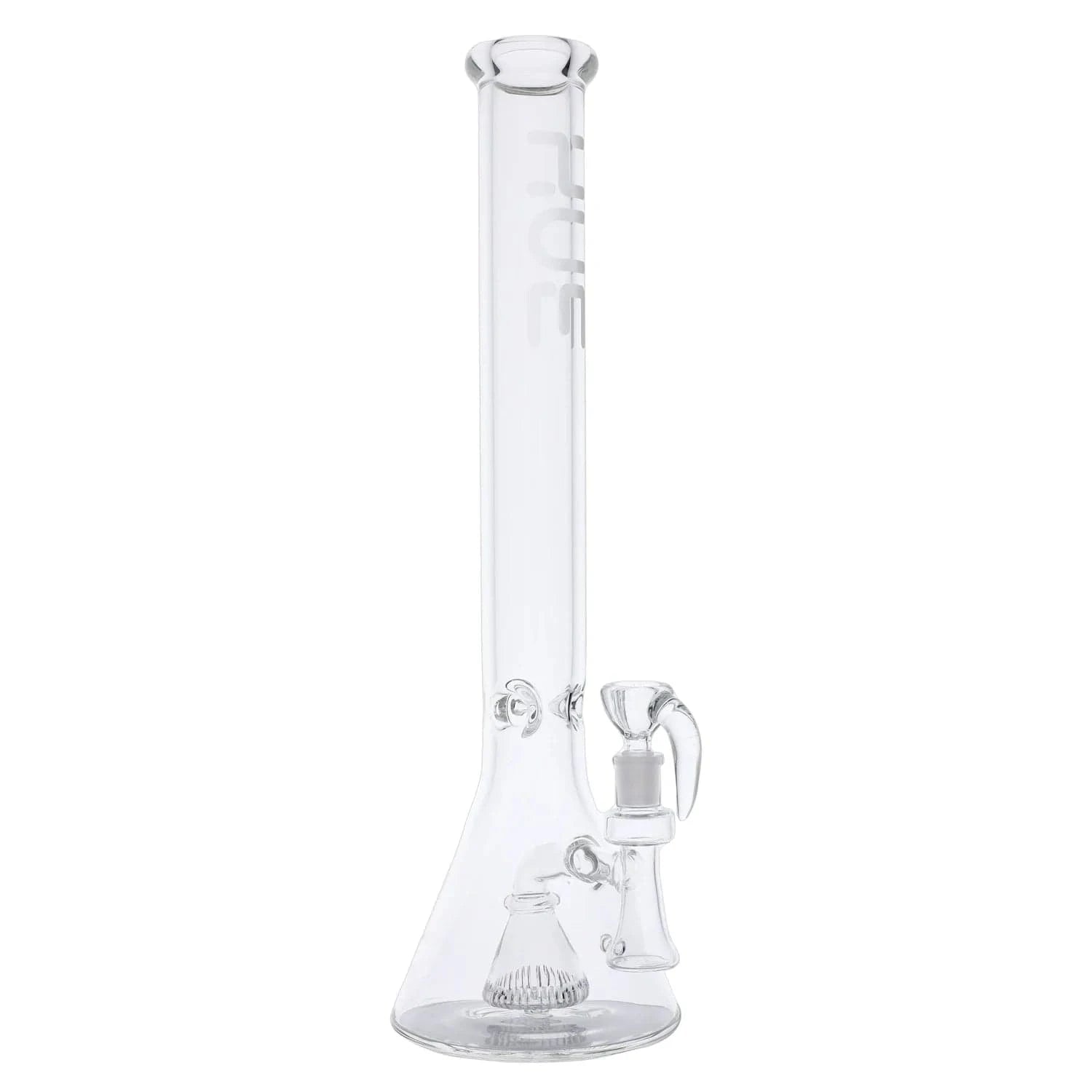 Front-facing view of the Professor Bong Clear - 18.5" showing the tall clear glass tube, beaker base, and attached downstem against a white background
