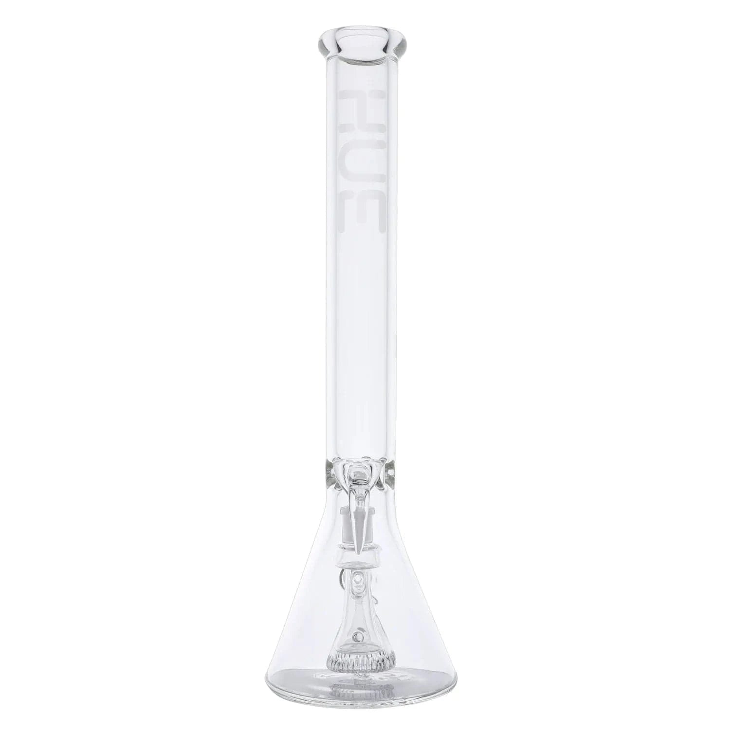 Top-down front view of the Professor Bong Clear - 18.5" showing its tall clear glass tube, flared mouthpiece, and beaker base.