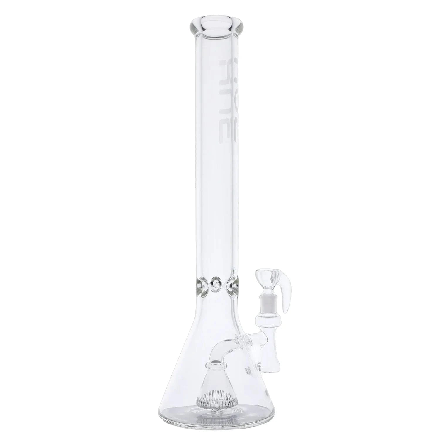 Front view of the tall Professor Bong Clear - 18.5" straight tube glass piece with a beaker base and removable clear bowl.