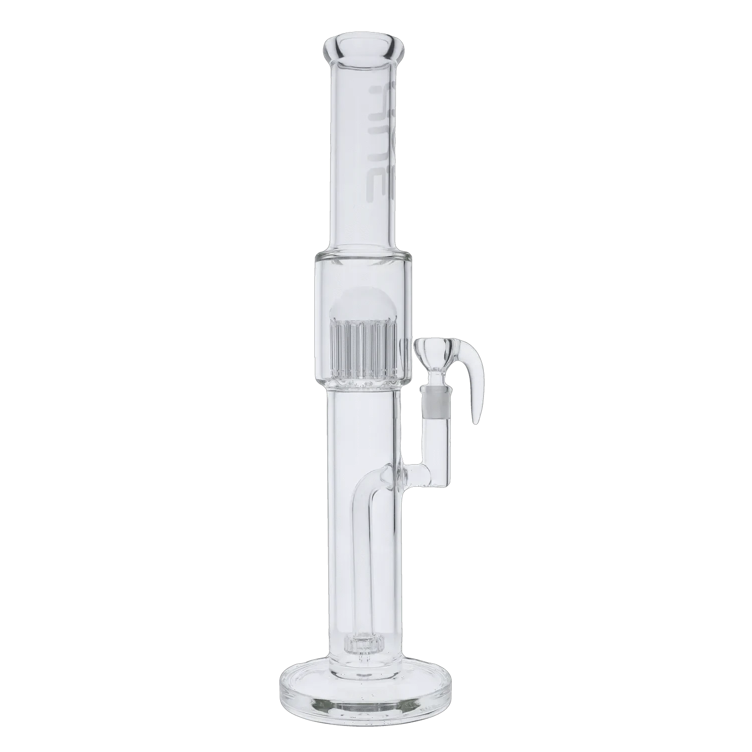 Front-facing view of the Tower Bong Clear - 17.75" showing the clear glass chamber, top mouthpiece and side bowl against a plain background