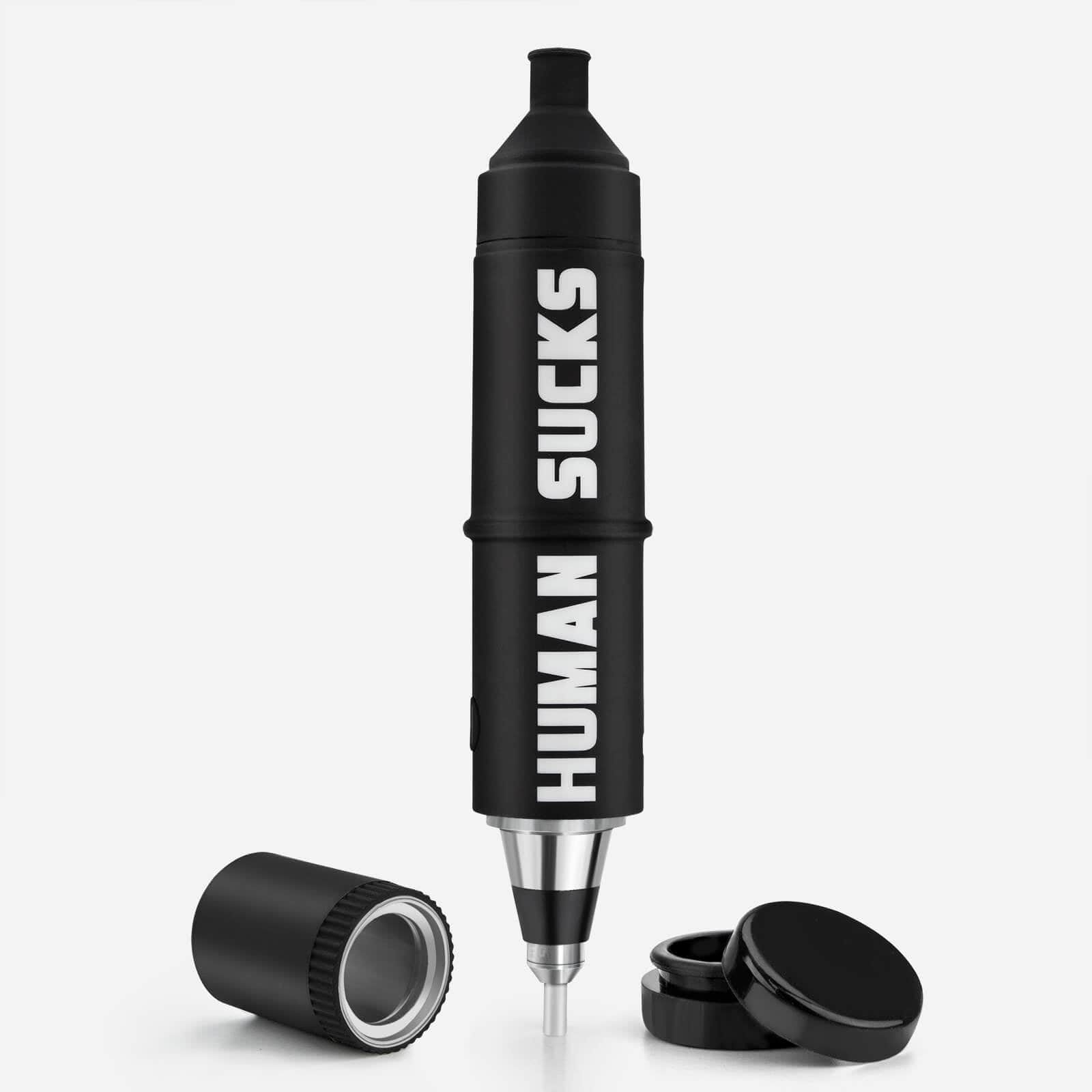 Close-up of the Electric Honey Straw and Classic Dab Hat Set with a black finish, showing the disassembled parts on a plain white surface.