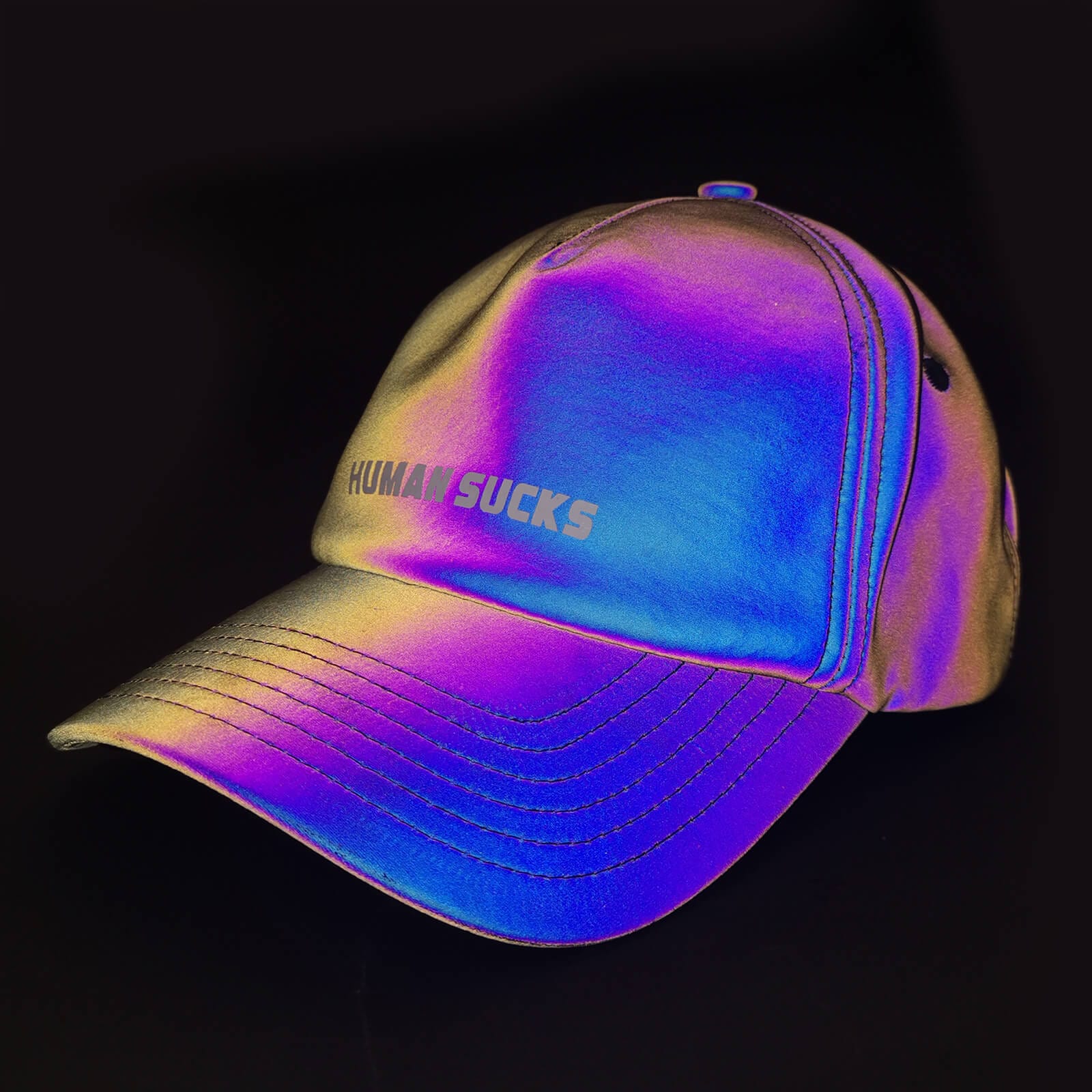 Front view of the Electric Honey Straw and Classic Dab Hat Set, a colorful, iridescent baseball cap on a black background.