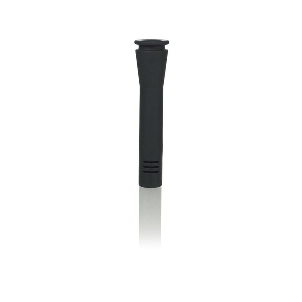 Centered front view of the black Ryot Ceramic Maple Traveller Pipe standing upright on a reflective white background.