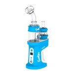 Front view of the Daab Induction E-Rig, featuring a blue base and a transparent glass bubbler attachment.