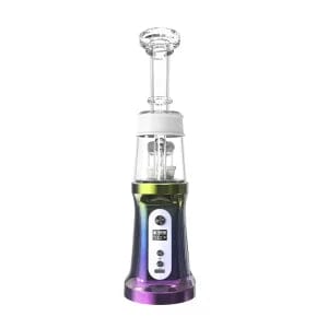 Front view of the Daab Induction E-Rig, a compact, black electronic rig with a clear glass bubbler attachment.