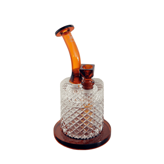 A front view of the Jane West Twenties Collection Water Pipe, featuring a textured glass base and amber-colored mouthpiece.