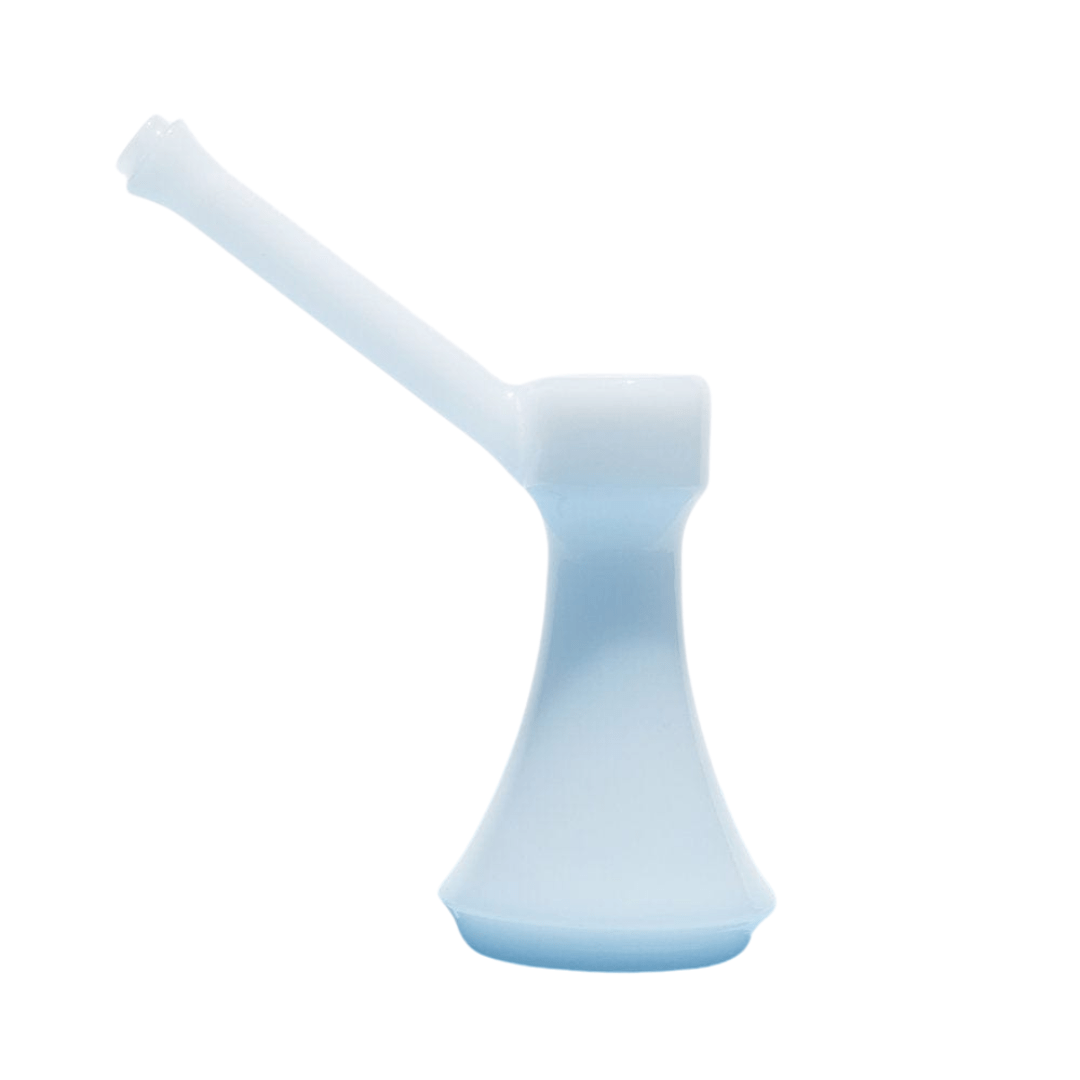 Front view of The Bubbler By Jane West, a clear glass piece with a simple, curved design.