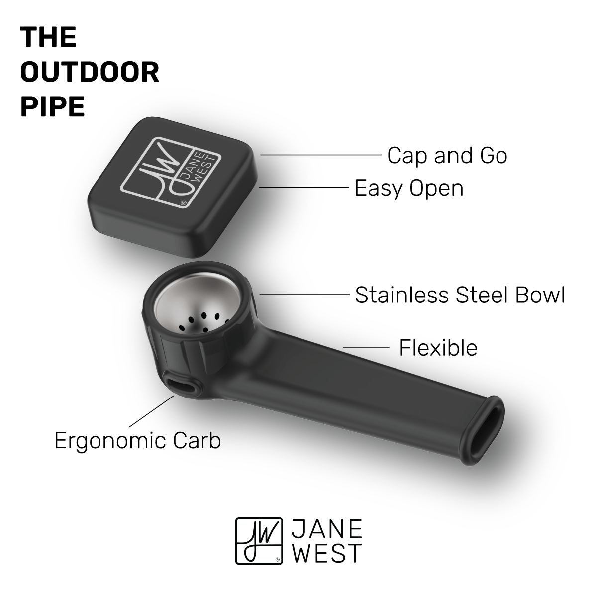 Front view of The Outdoor Silicone Pipe, showcasing a clean, simple design against a neutral black backdrop.