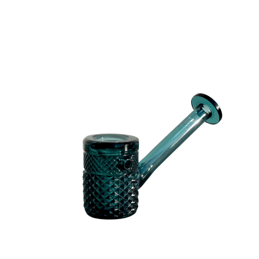 A side view of the Jane West Twenties Collection Hand Pipe, showcasing its sleek, dark blue glass construction.