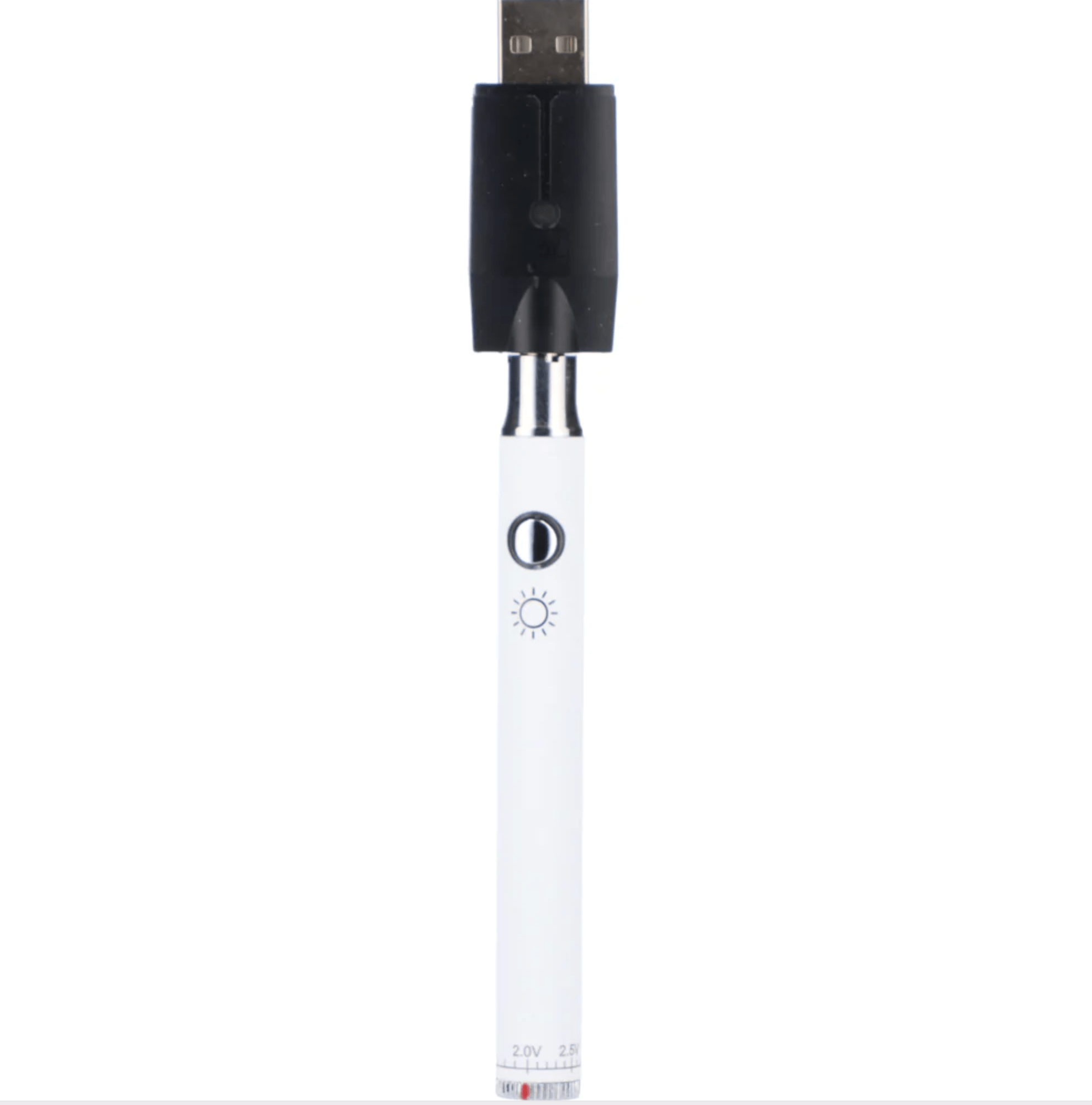 Front view of the Day 510 Vape Battery, a silver cylindrical device with a black top, against a plain white background.