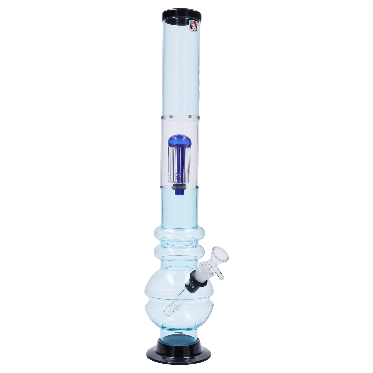 JM Plastic Water Pipe Blue Tinted Clear JM Plastics Bubble Base with Glass Perc Acrylic Water Pipe