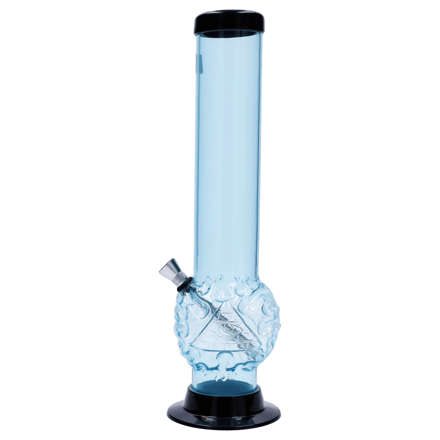 JM Plastic Water Pipe Blue Tinted Clear JM Plastics Evil Eye Pyramid Bubble Base Acrylic Water Pipe - 12 in.