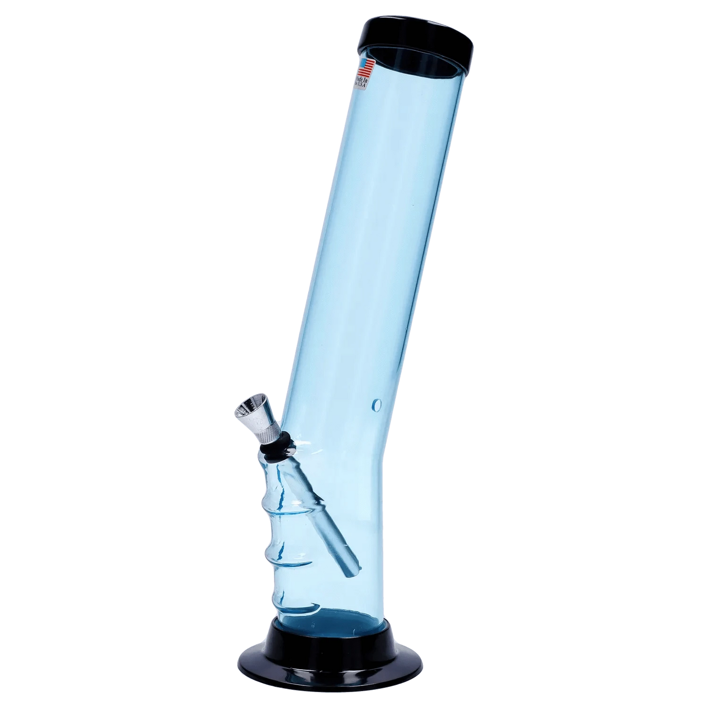 JM Plastic Water Pipe Blue Tinted Clear JM Plastics Straight Tube Bent Neck with Grip and Carb Hole Acrylic Water Pipe - 12 in.