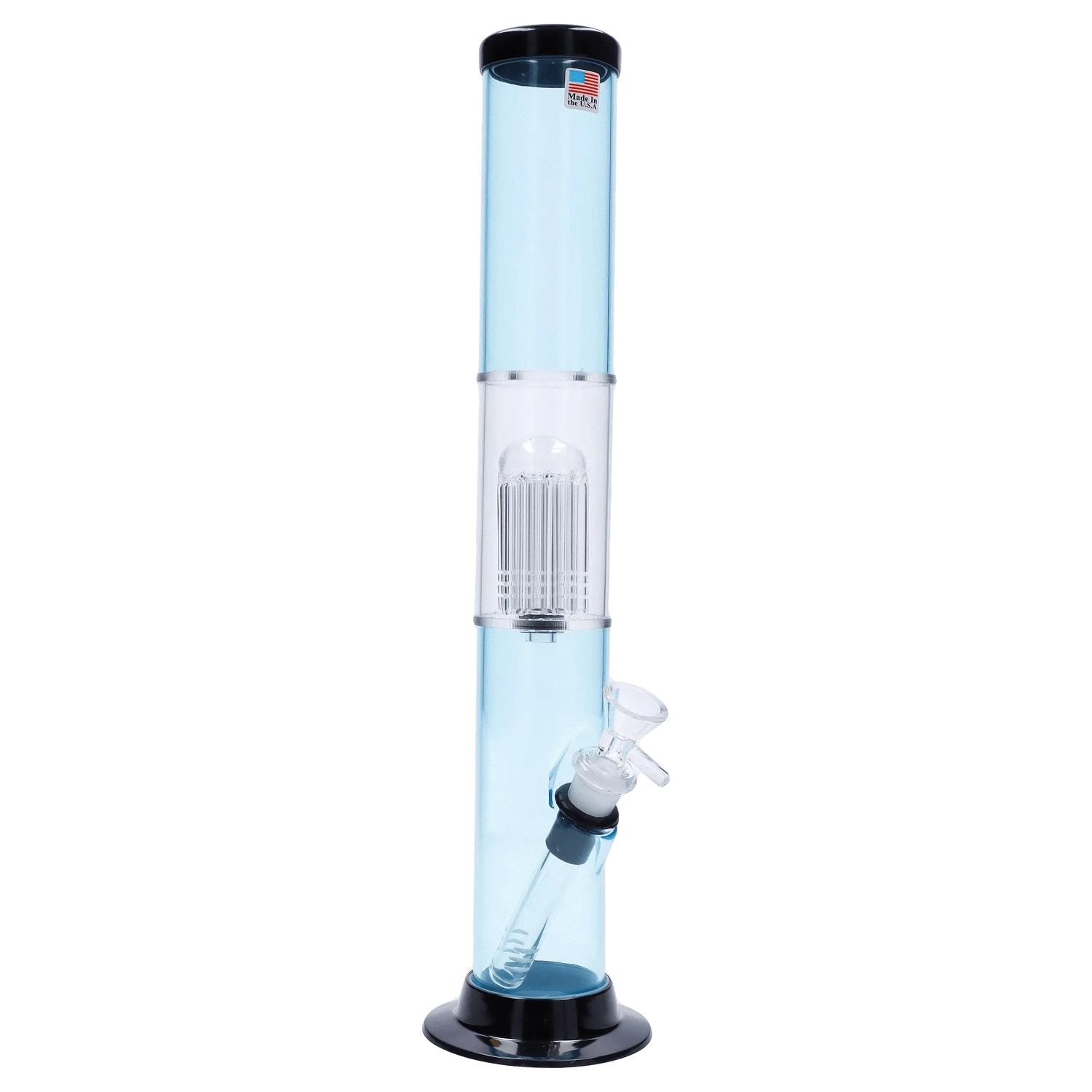JM Plastic Water Pipe Blue Tinted Clear JM Plastics Straight Tube with Glass Perc Acrylic Water Pipe