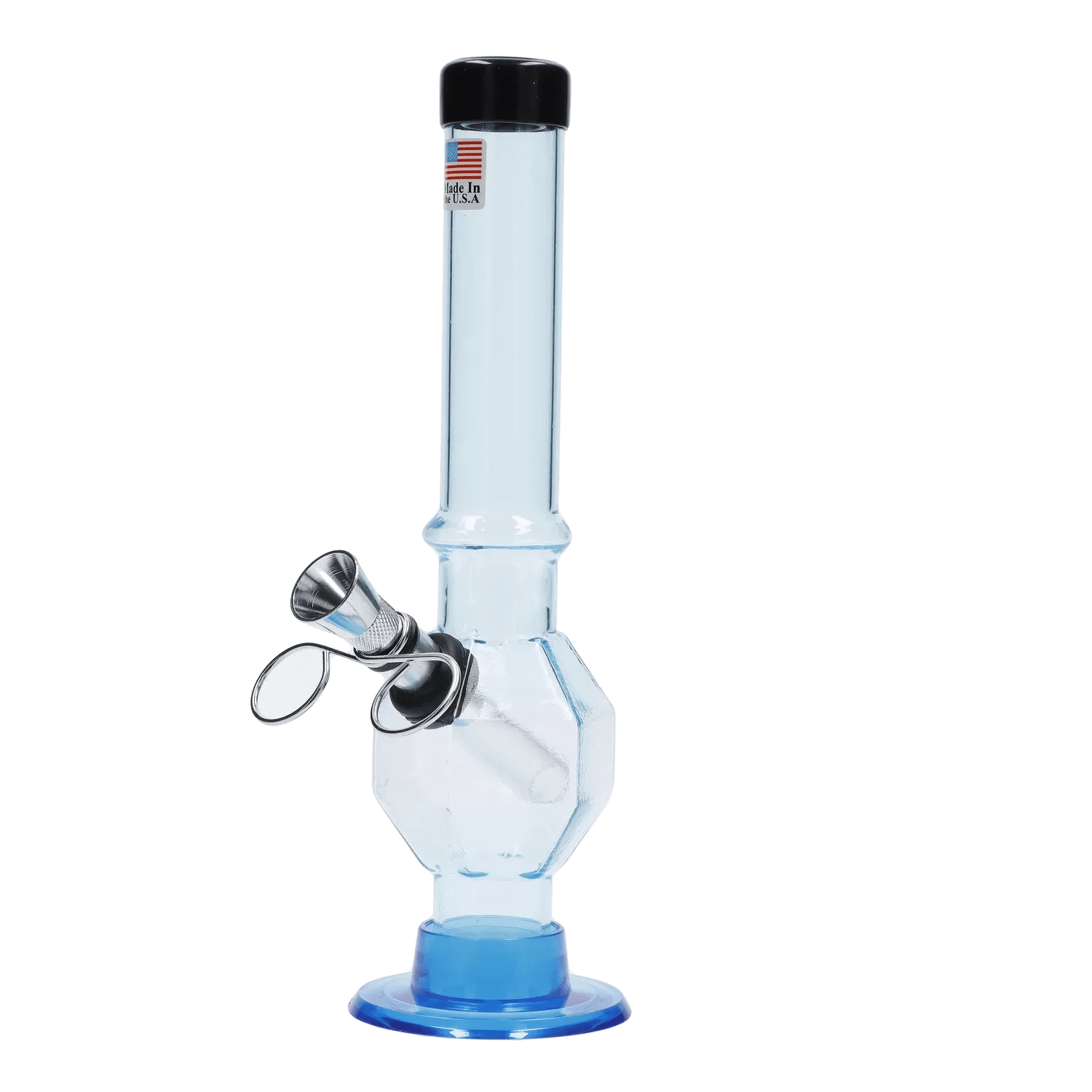 JM Plastic Water Pipe Clear with Blue Tint JM Plastics Grenade Base with Pull Slide Acrylic Water Pipe - 8 in.